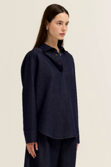 Black  Buttton Up Collar Denim Top