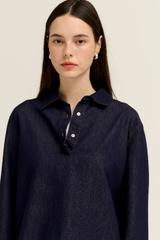 Black  Buttton Up Collar Denim Top