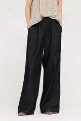 Black Wide Leg Center Seam Elastic Waist Denim Pants