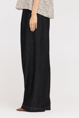 Black Wide Leg Center Seam Elastic Waist Denim Pants
