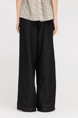 Black Wide Leg Center Seam Elastic Waist Denim Pants