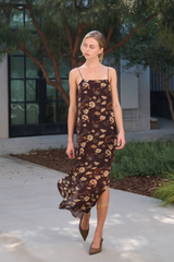Chocolate Flower Print Spaghetti Strap Flowy Dress