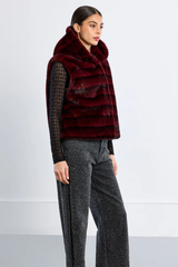 Dark Red Sleeve Faux Fur Jacket