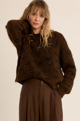 Chocolate Iridescent knit leopard sweater