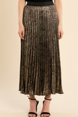 Black Leopard Pleated Skirt