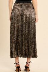 Black Leopard Pleated Skirt