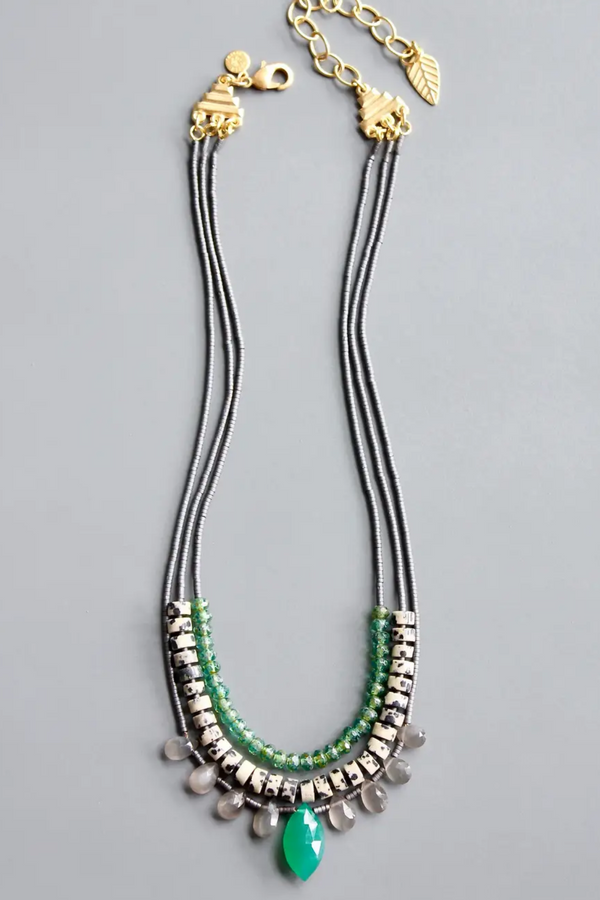 Green Onyx, Gray Moonstone, and Dalmatian Necklace