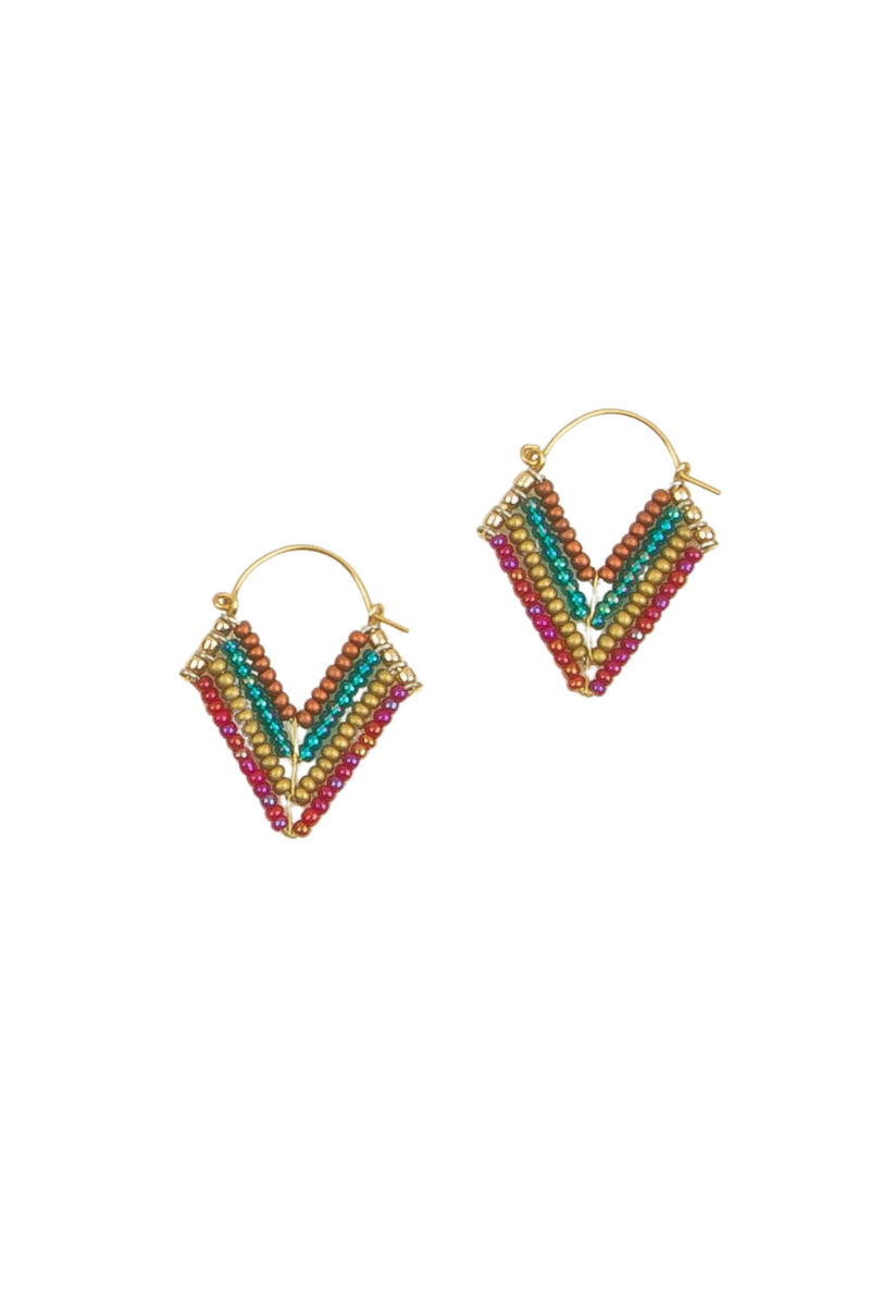 Moroccan Multi Chevron Bead Hoop Earrings
