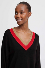 Black Loose V-Neck Morla Jumper Sweater