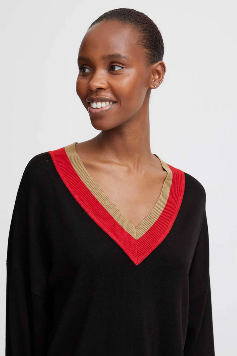 Black Loose V-Neck Morla Jumper Sweater