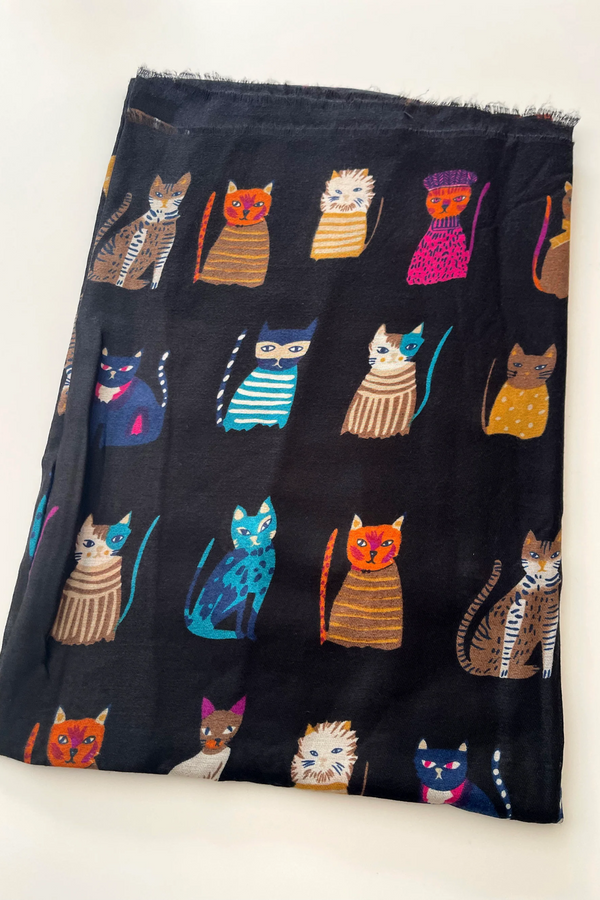 Black Cat Print Scarf