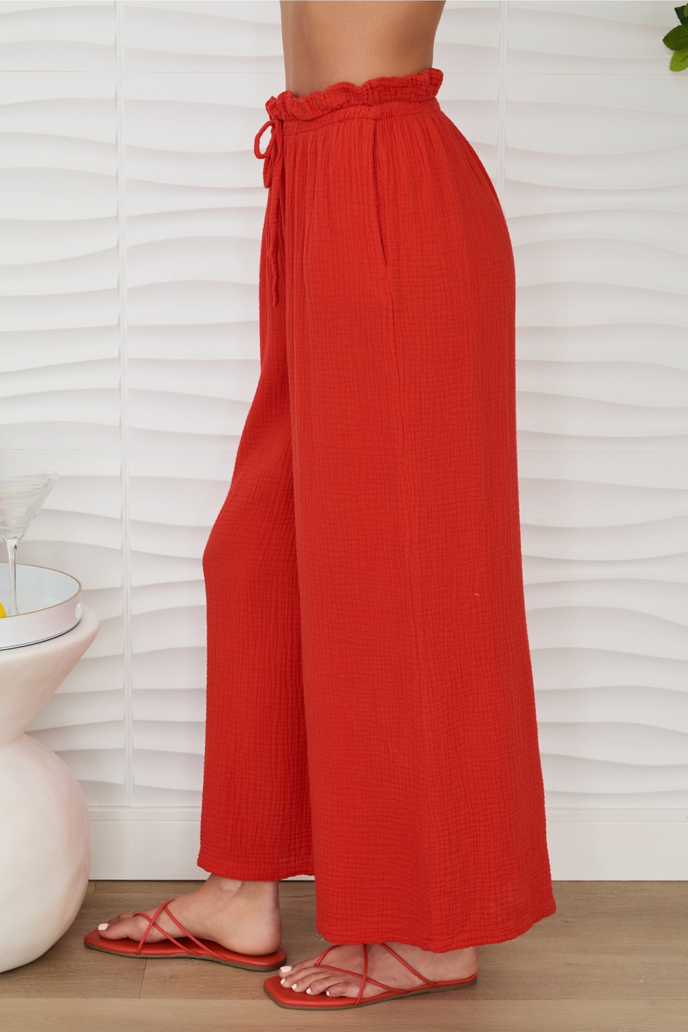 Red Cotton Gauze Drawstring Pants – April Blooms