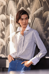 Executive Stripe & White Collar Top