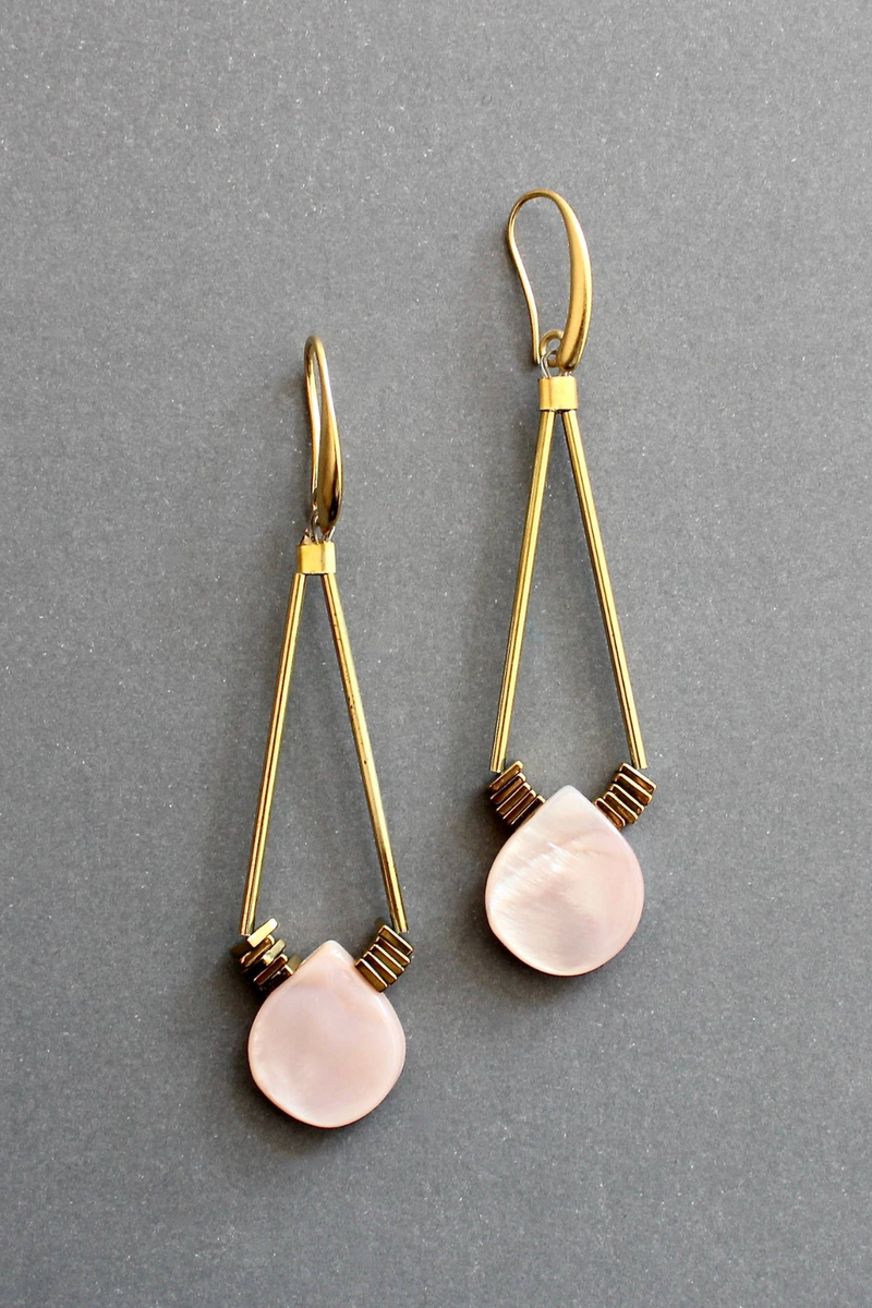 Mother-of-pearl and gold hematite earrings