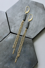 Brass and Black Shoulder Duster Earrings