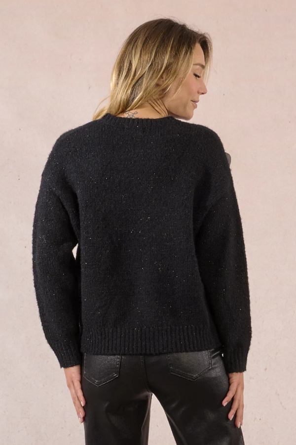 Black Embossed Flower Detail Long Sleeve Sweater