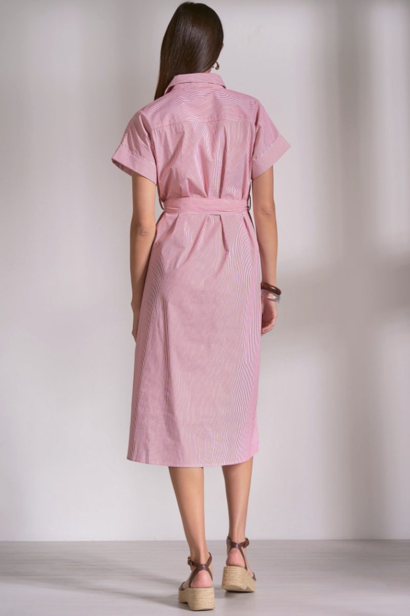 Red Stripe Short Sleeve Midi Dress M / Red Red Stripe Short Sleeve Midi Dress M / Red