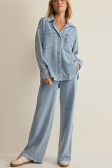 Ocean Air Indigo Hunter Knit Denim Draw String Pant
