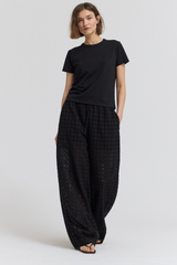 Black Relaxed Fit Eyelet Pants