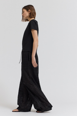 Black Relaxed Fit Eyelet Pants