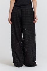 Black Relaxed Fit Eyelet Pants