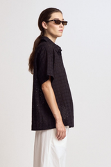Black Short Sleeve Eyelet Top