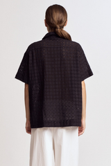 Black Short Sleeve Eyelet Top