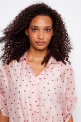 Peony Pink/Brown Polka Dot Front Tie Top
