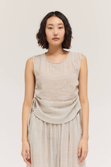 Natural Stripe Asymmetrical Short Sleeve Top