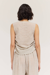 Natural Stripe Asymmetrical Short Sleeve Top