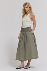 Grey Eyelet Detail Elastic Smoke Waist Skirt