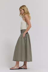 Grey Eyelet Detail Elastic Smoke Waist Skirt