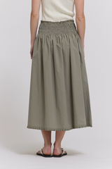 Grey Eyelet Detail Elastic Smoke Waist Skirt