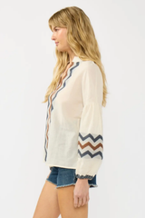 Split Neck Cotton Jacquard Top