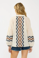 Split Neck Cotton Jacquard Top