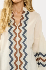 Split Neck Cotton Jacquard Top