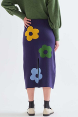 Navy Knit Flower Skirt