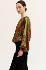 Red Brown Voluminious Long Sleeve Top
