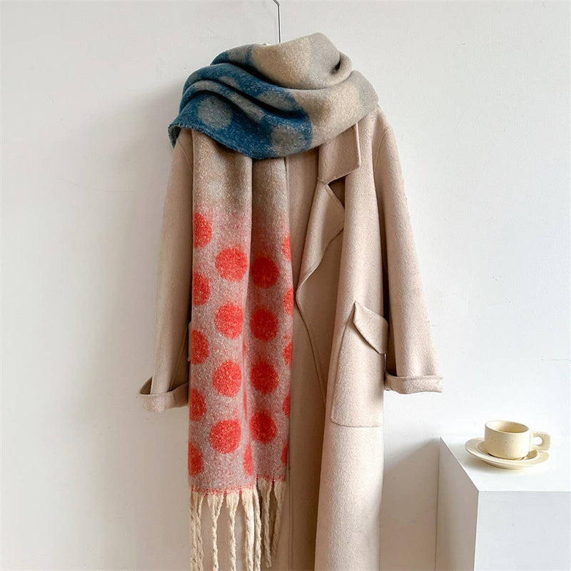 Retro Polka Dot Wool-Like Thick Scarf Shawl