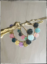 Wire Wrapped Hoop Glass Bead Dangle Earring Agate Gemstone