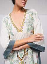 Natural Short Dress with Contrast Embroidery