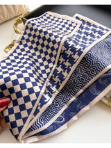 Blue Patchwork Contrast Skinny Scarf
