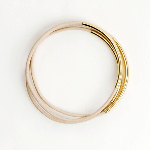 Leather and Metal Bar Bangles: Natural