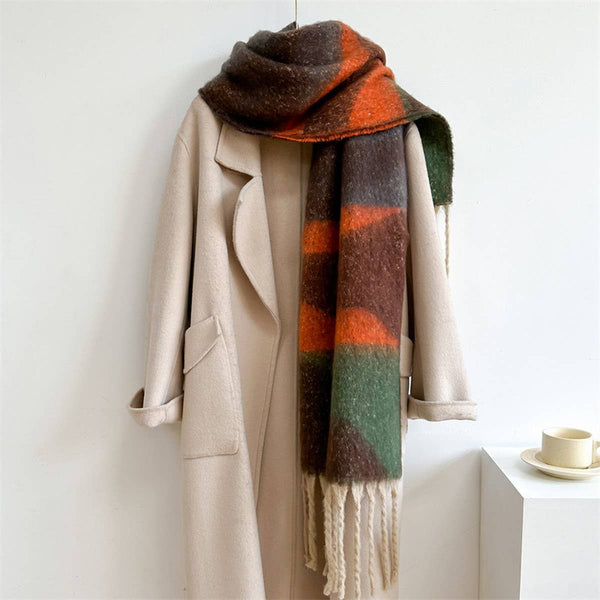 Brown Color block Winter Scarf Thick Warm Unisex