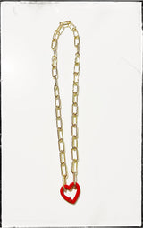 Gold Paperclip Chain Charm Necklace Pendant Carabiner Heart