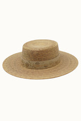 Palm Leaf Boater with Tonal Nude Floral Band