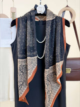 Navy Blue Boho Floral Printed Scarf