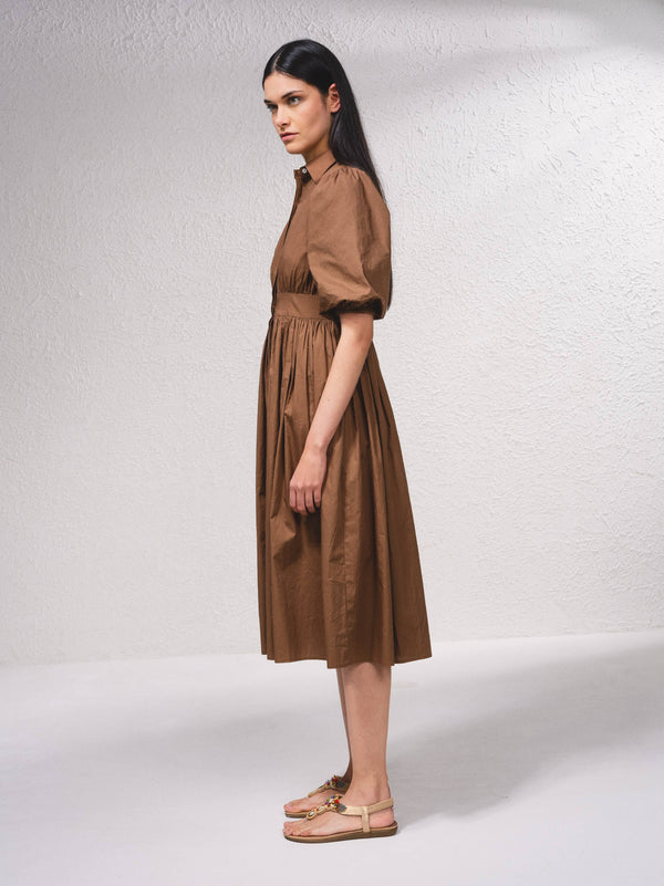 Brown Midi dress with button closure at front