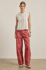 Red Washed Bandana Print Wide Leg Pants