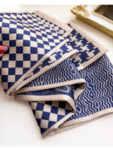 Blue Patchwork Contrast Skinny Scarf
